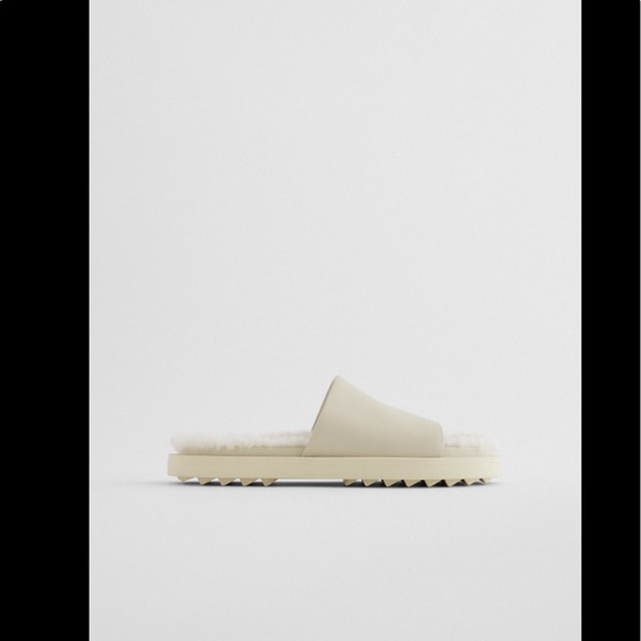 ZARA LOW HEEL LEATHER SANDALS WITH FLEECE CREAM - Picture 3 of 8